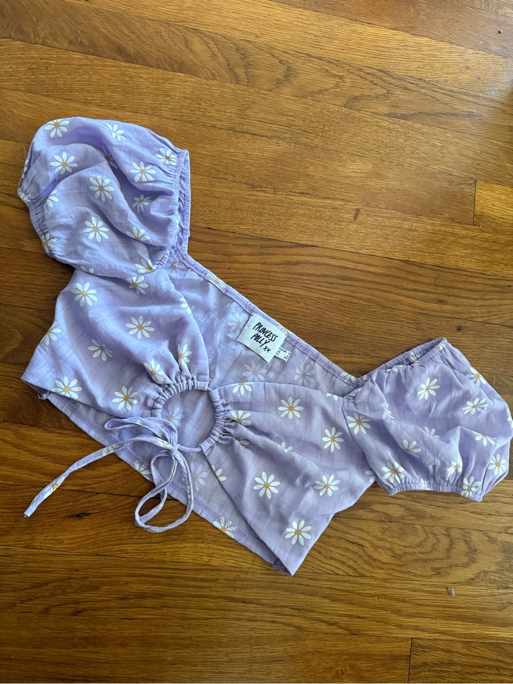 Princess Polly Lilac Daisy Puff Sleeve Crop Top